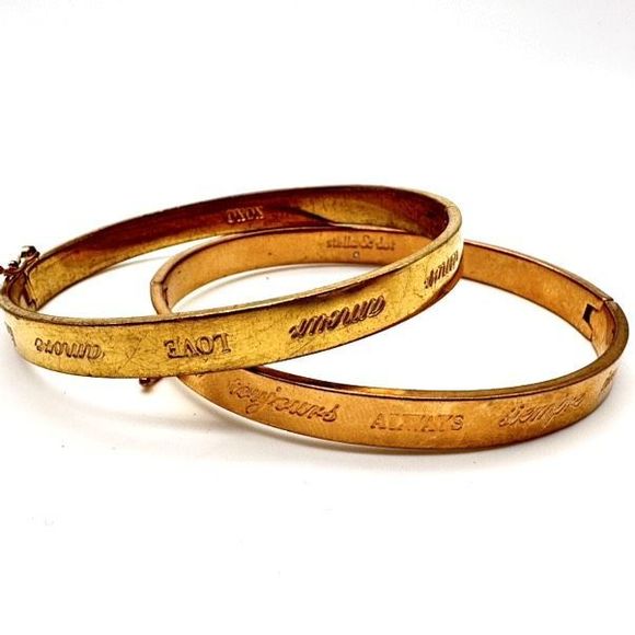 Stella & Dot Inspirational Bangle Bracelets Always & Love Rose Gold & Gold - Picture 3 of 12